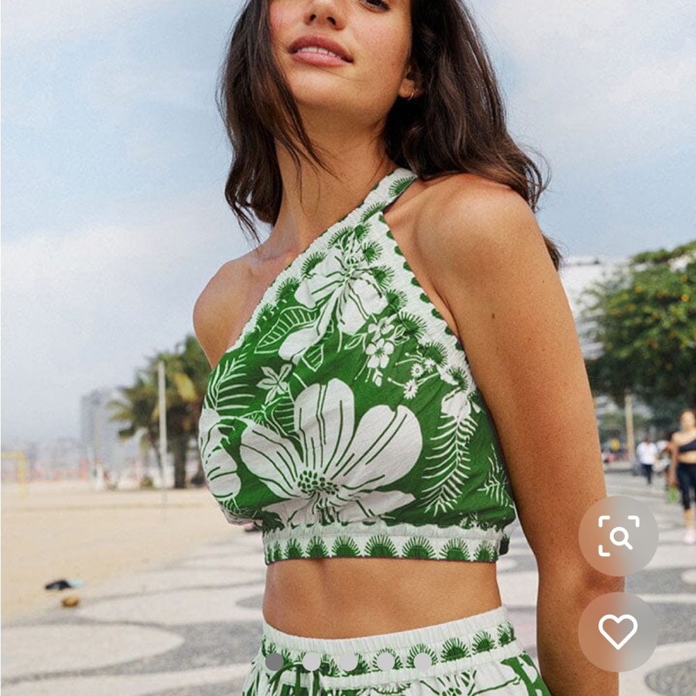 Farm Rio Off-White Macaw Elegance Crop Top